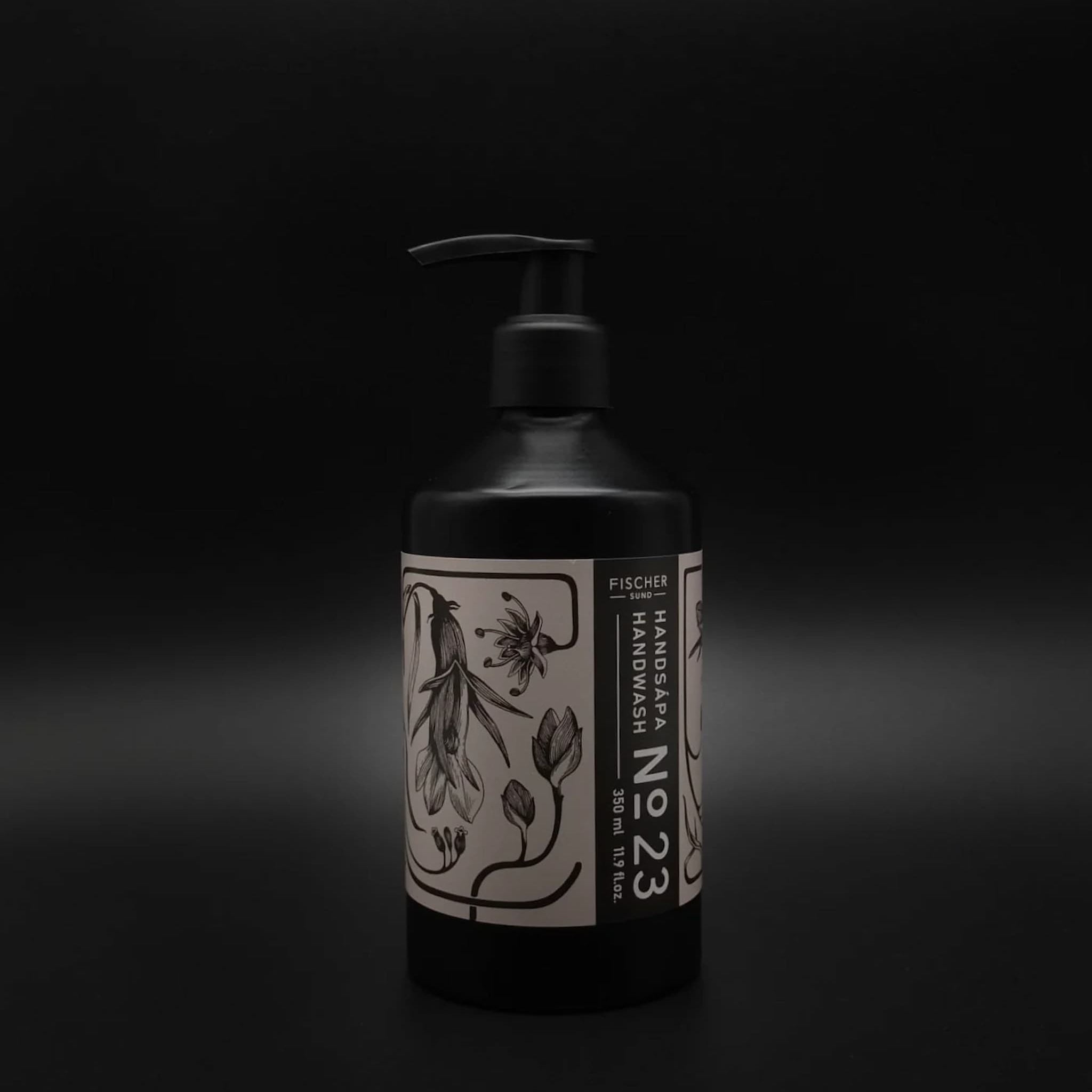 Fischersund Hand Wash in a black bottle on a black background