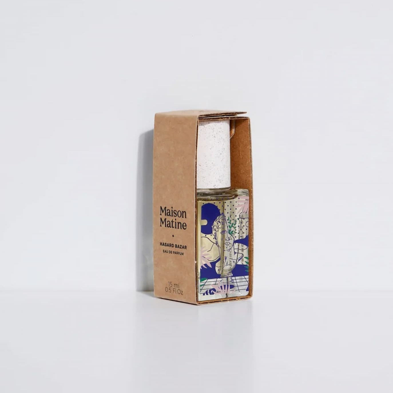 Product packaging with a colorful label on a white background