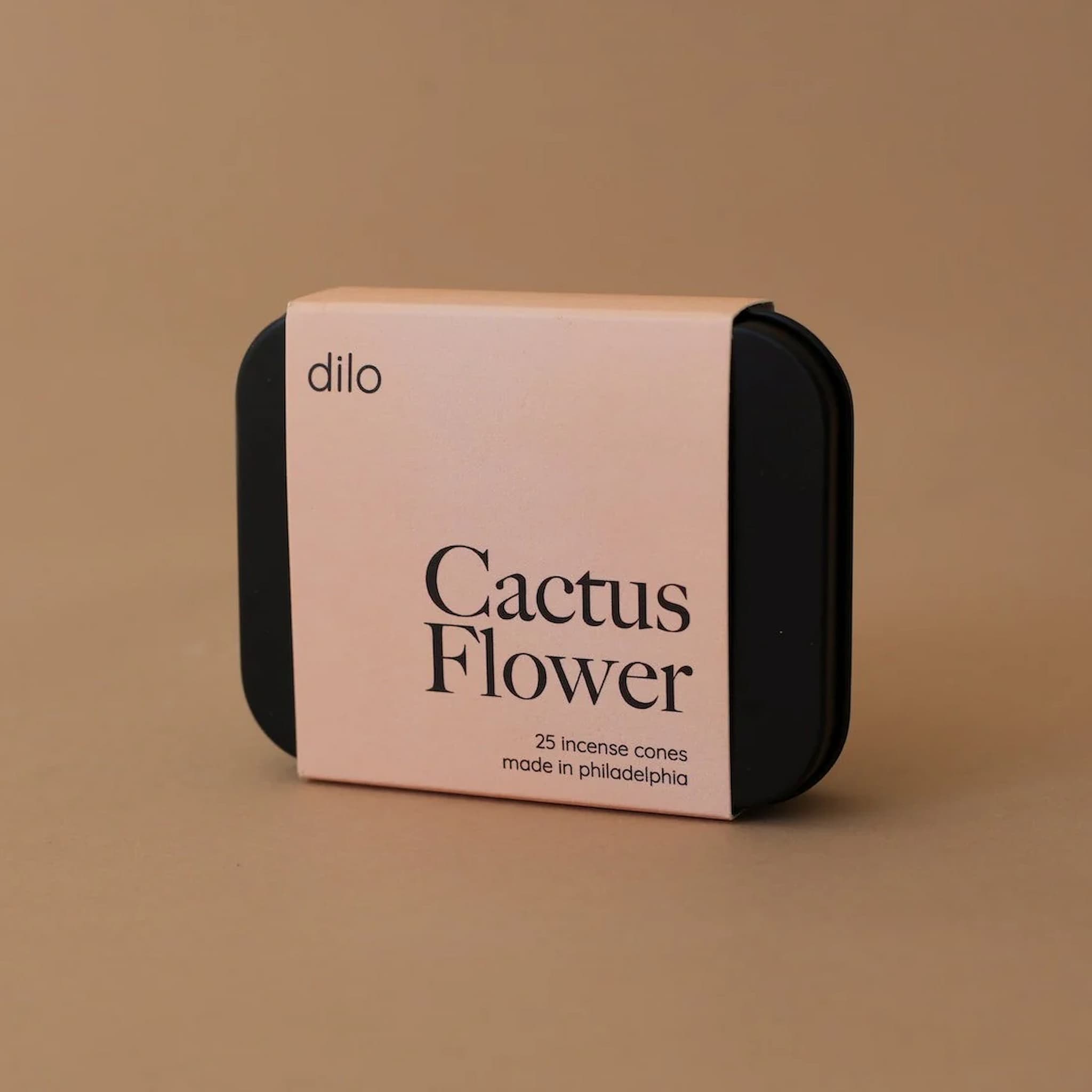 Cactus Flower incense cones packaging with 'dilo' branding on a brown background