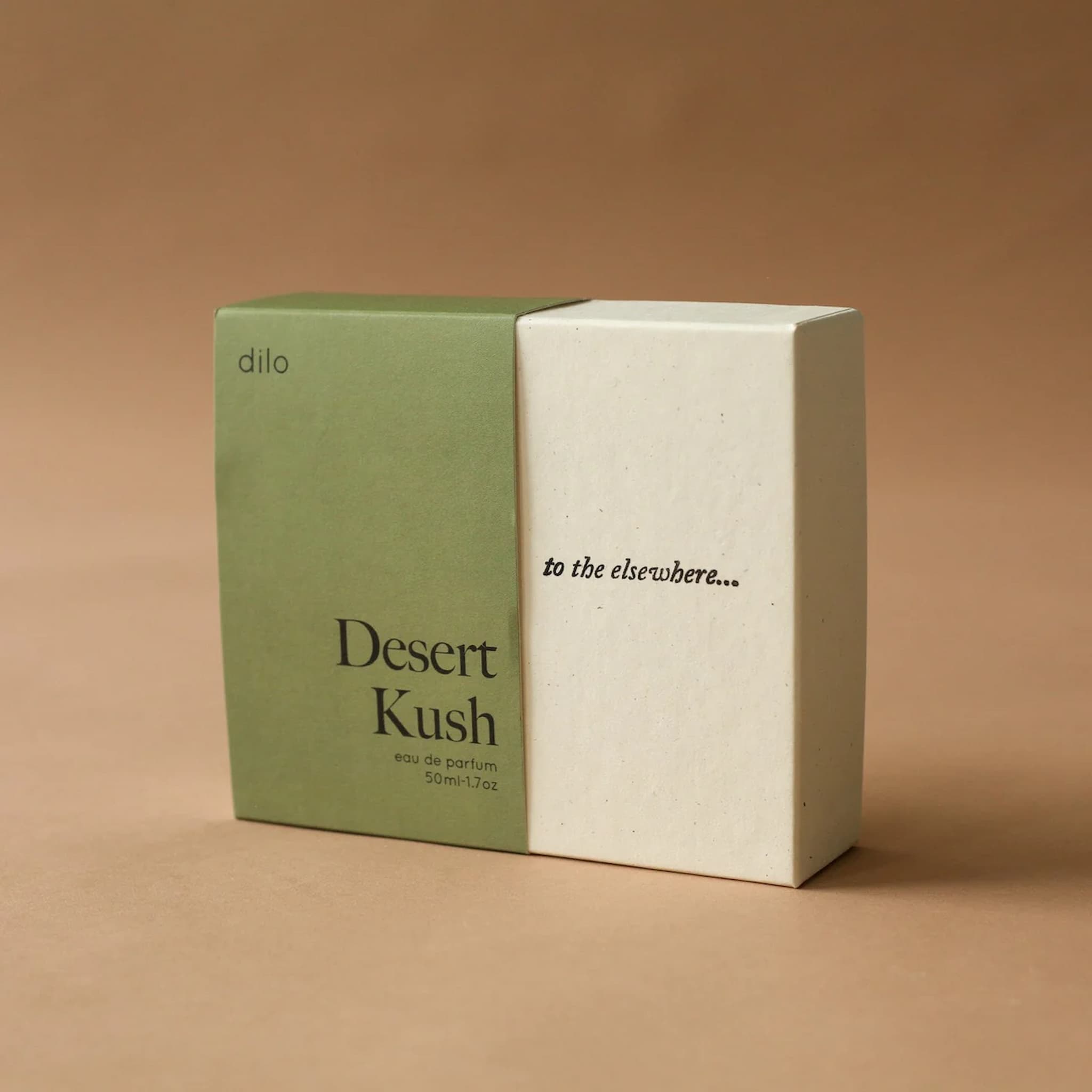Two boxes, one green and one white, with text on a brown background