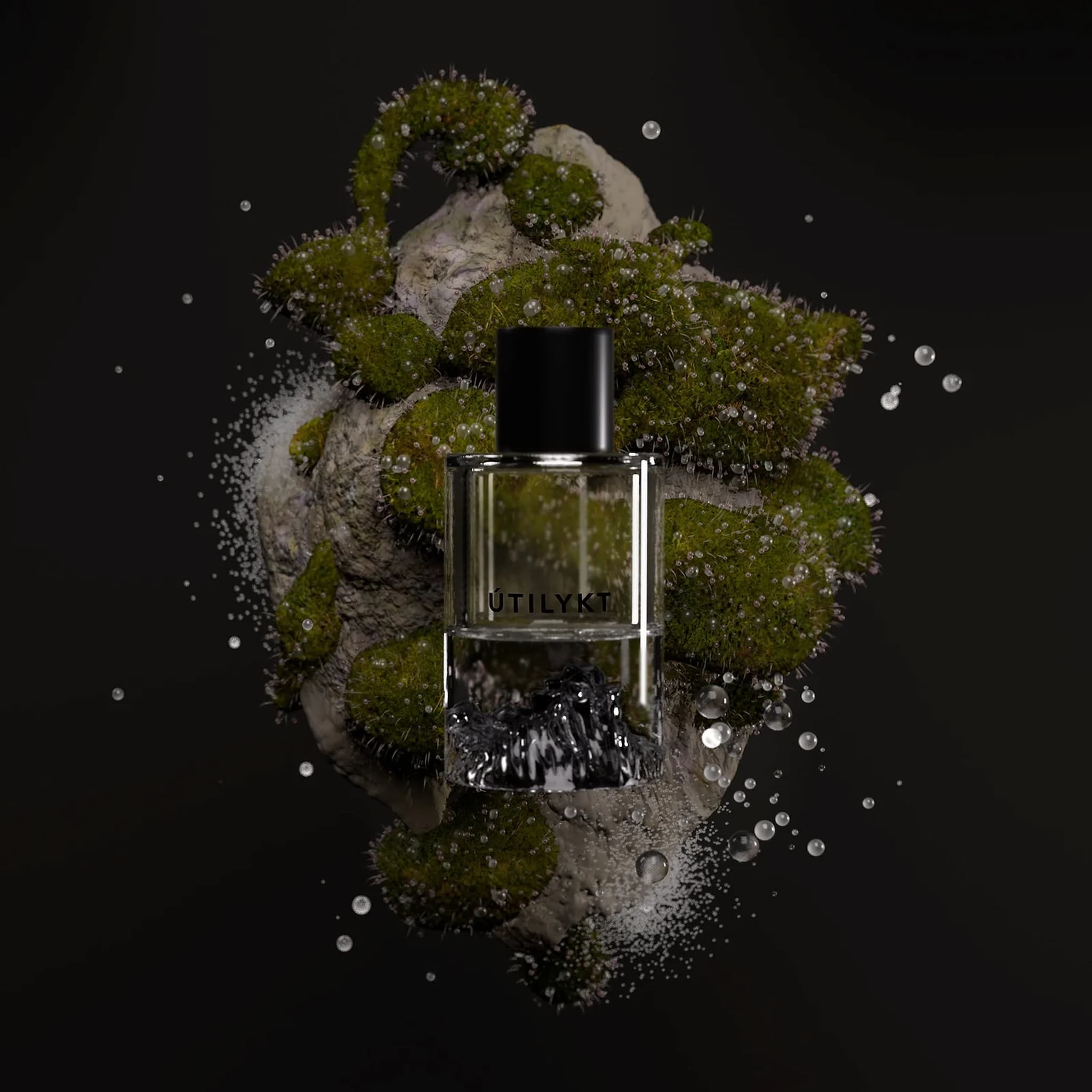 Fischersund perfume bottle with 'UTILYKT' branding on a black background