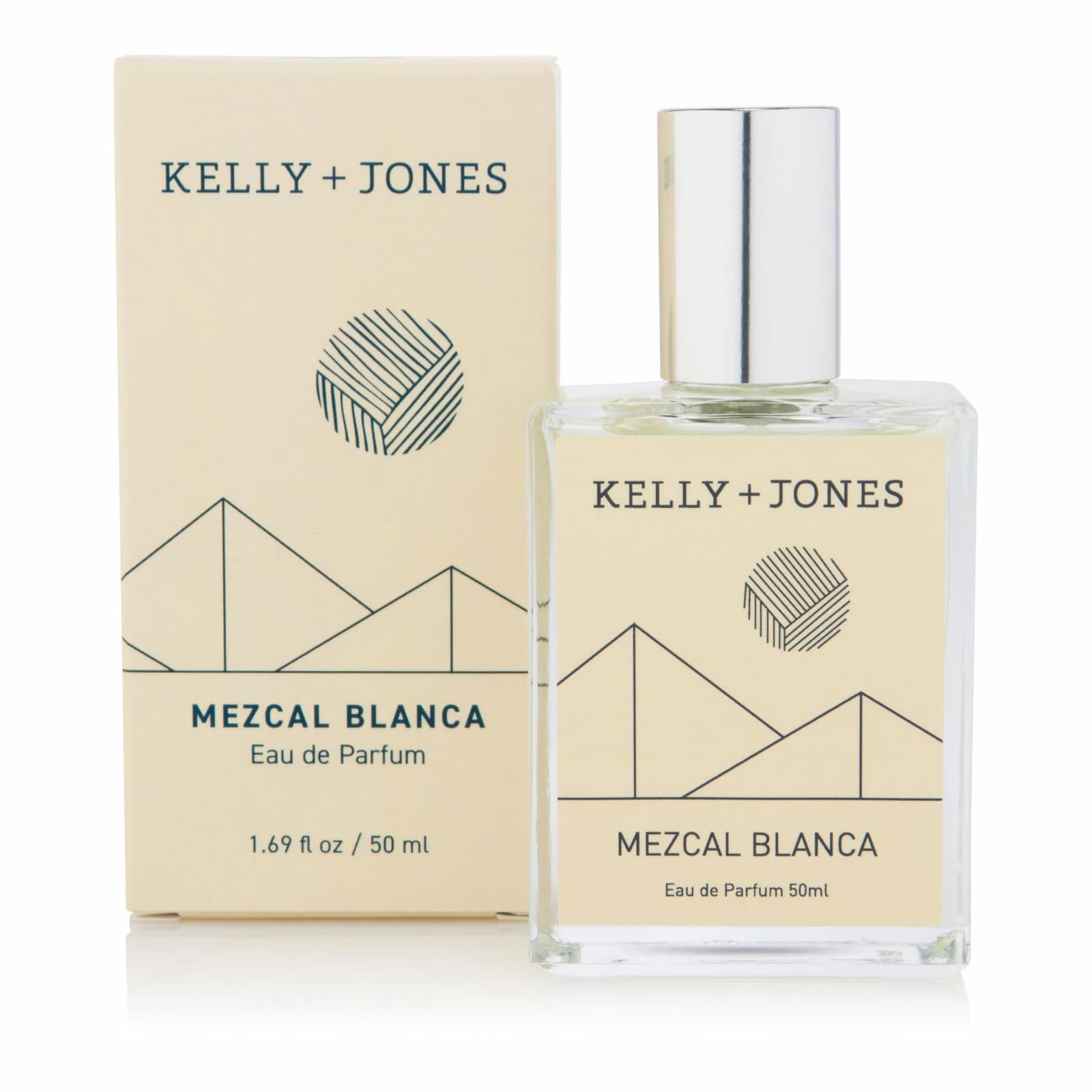 Kelly + Jones Mezcal Blanca Eau de Parfum bottle and packaging on a white background.