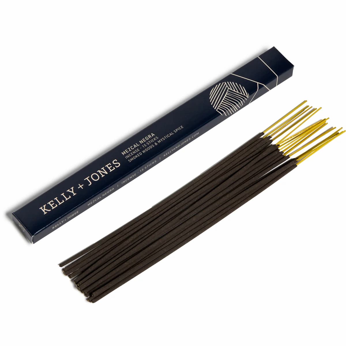 Kelly + Jones Mezcal Negra incense sticks with a black box on a white background.